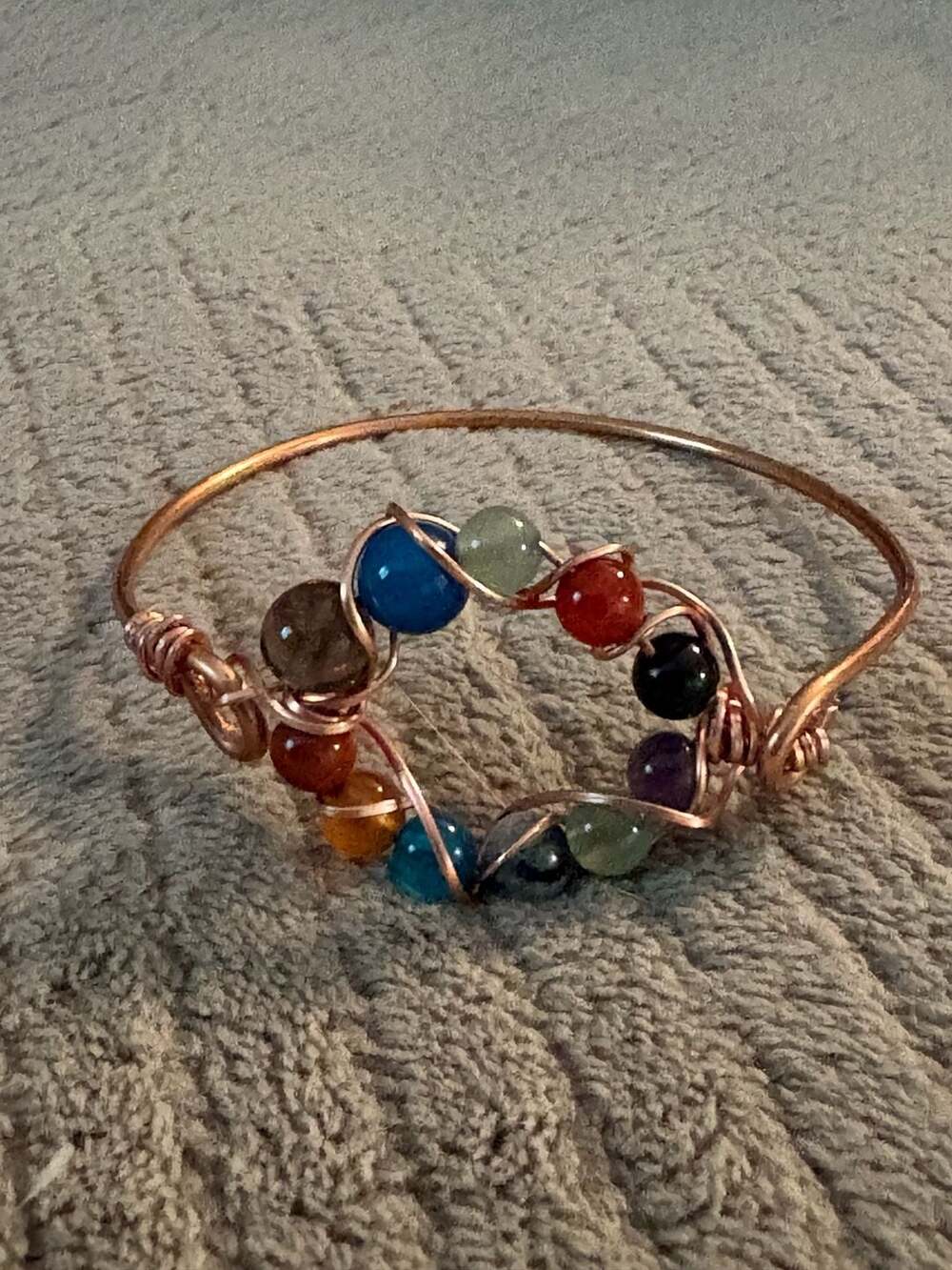 Handmade Copper Wire Wrapped Gemstone Chakra Bangle Bracelet
